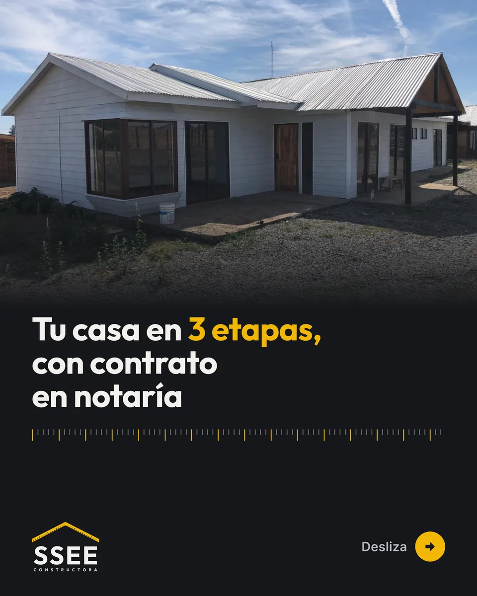 Portada de un carrusel de Instagram con la foto de una casa terminada y el titular «Tu casa en 3 etapas»
